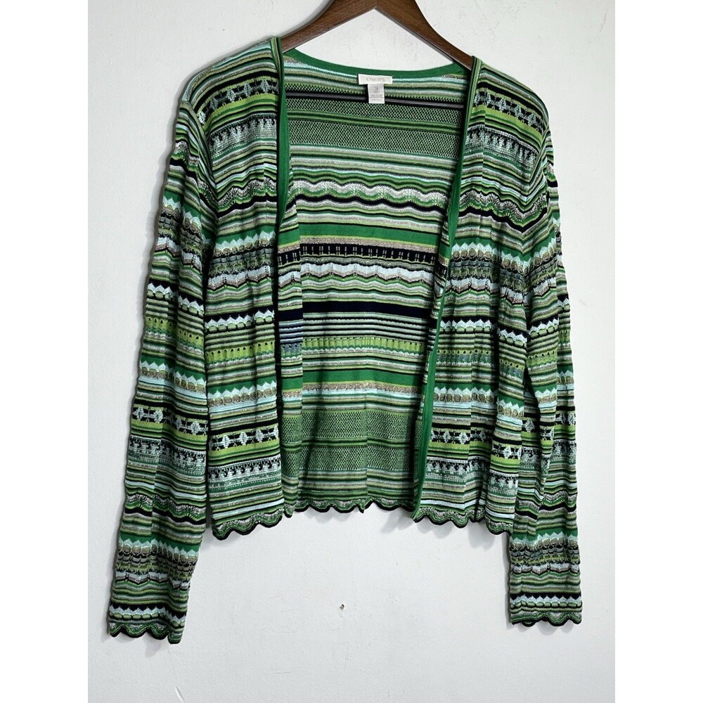 Chicos Knit Boho Green Blue Knit Sweater Top Blouse sz 3 / 16 XL  (13)